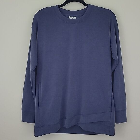 SAGE Collective Blue Long Sleeve Oversized Crew Neck Top with Pockets.Size Small - Picture 2 of 9